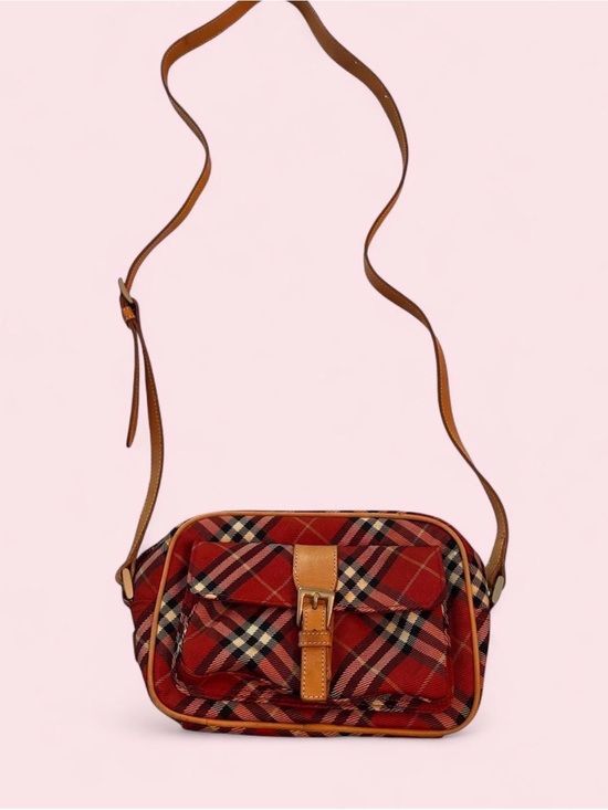 Burberry Handbags - Burberry Red Plaid Crossbody with Tan Leather Strap - PRISTINE condition w/CO